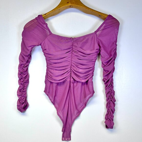 NWT Princess Polly Delany Pink Long Sleeve Ruched Square Neck Sheer Bodysuit 6 - Picture 2 of 7